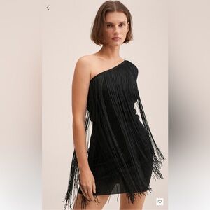 MNG (Mango) One-Shoulder Fringe Mini Dress - Size XS